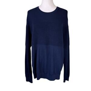 Saks Fifth Avenue Men's Unisex Navy Blue Wool Blend Ribbed Knit Sweater